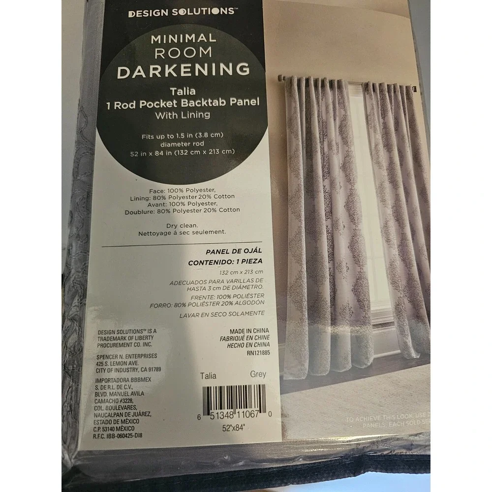 Design Solutions Talia Curtain 4 Panels 52x84 Grey Embroidered Room Darkening
